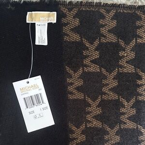 MK Logo Monogram Cashmere Black and Brown Women's Shawl